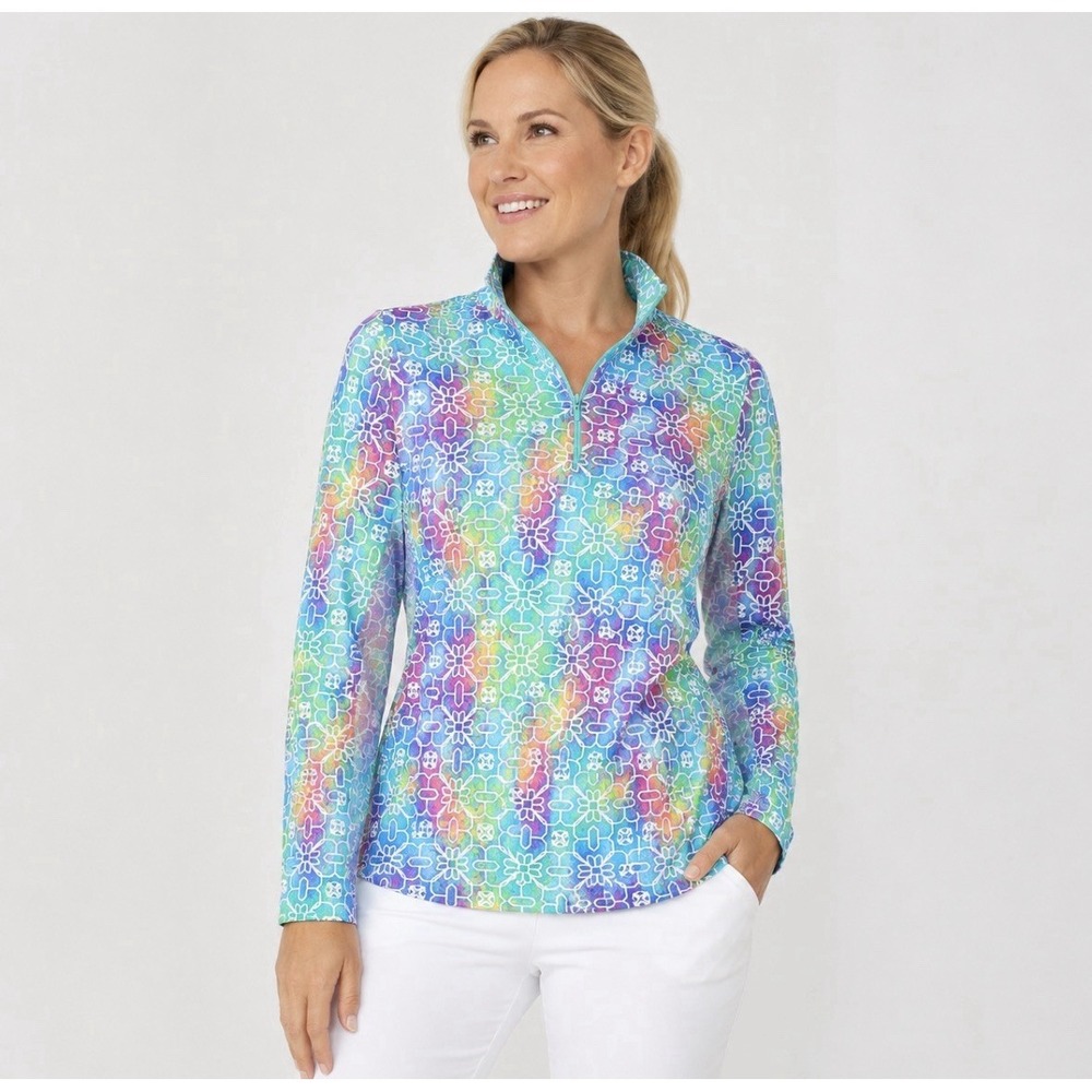 IBKUL XL UPF 50+ Quarter Zip Pullover Top Colorful Geometric Golf Active